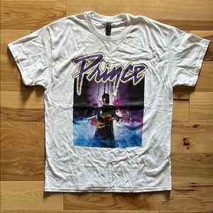 Prince Bootleg tee with metallic gold ink. Full color print. Size Large.